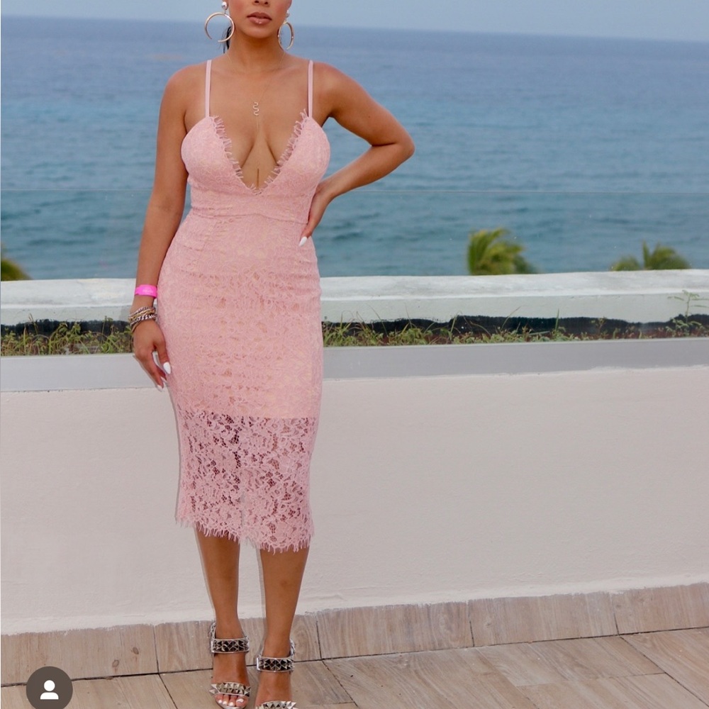 House of CB Pink Lace Midi Dress